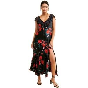 Free People Warm Hearts Floral Lace Asymmetrical Maxi Dress M Goth Boho
